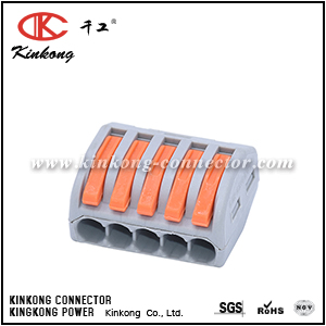 WAGO 222-415 Pluggable Terminal Block, Grey, 5 Positions, 28AWG to 12AWG, 4 mm², Push In Lock, 20 A