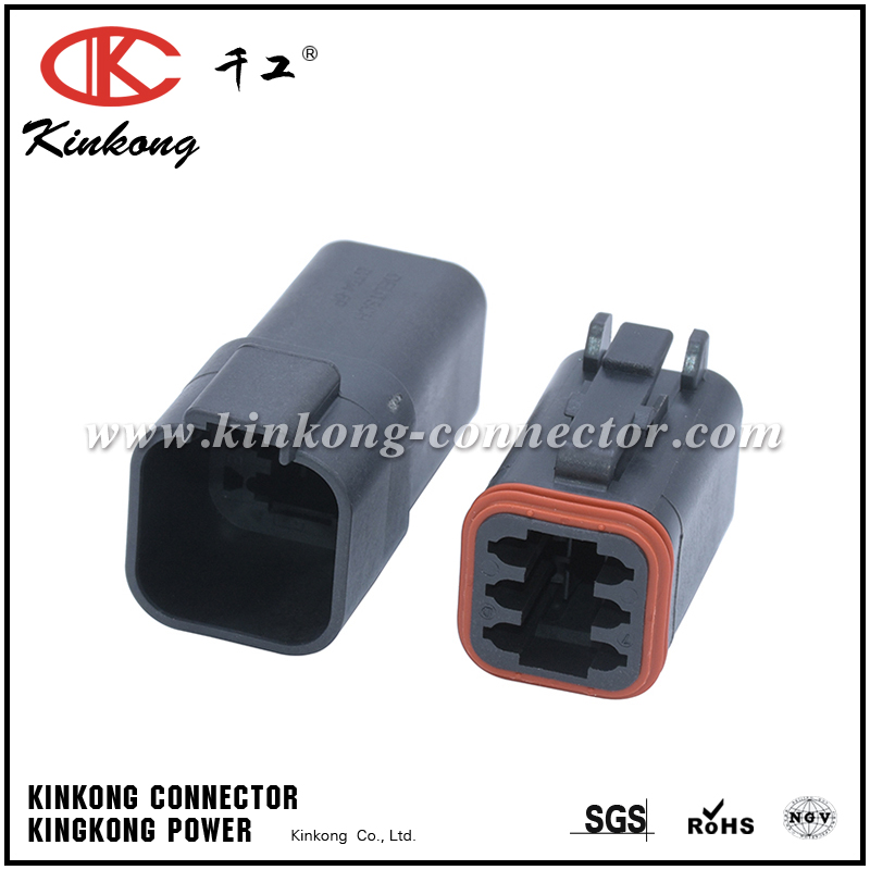 DT06-6S-E004 AT06-6S-BLK 6 way female In-line mount connector 